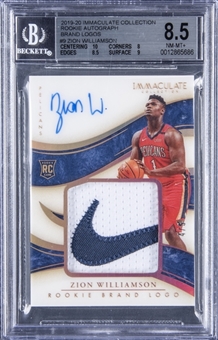 2019-20 Panini Immaculate Collection Rookie Autograph Brand Logos #9 Zion Williamson Signed Patch Rookie Card (#4/5) - BGS NM-MT+ 8.5/BGS 10